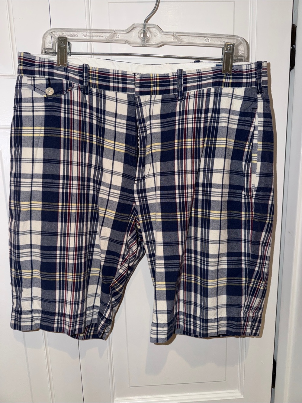 Plaid Flat Front Men’s Shorts - Navy & White